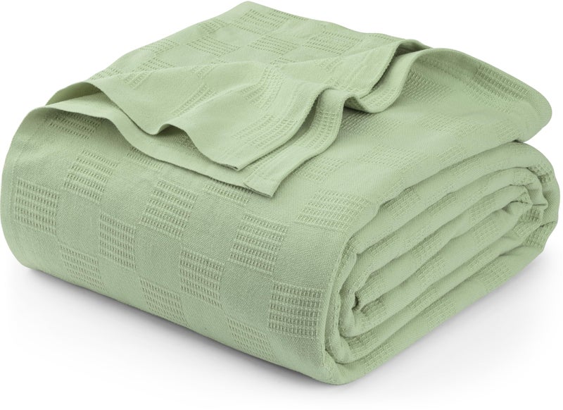 Utopia Bedding Sage Green 100 Cotton Blanket Twin Size  90x72 Inch 350GSM Lightweight Soft and Breathable Thermal Blanket for All Seasons