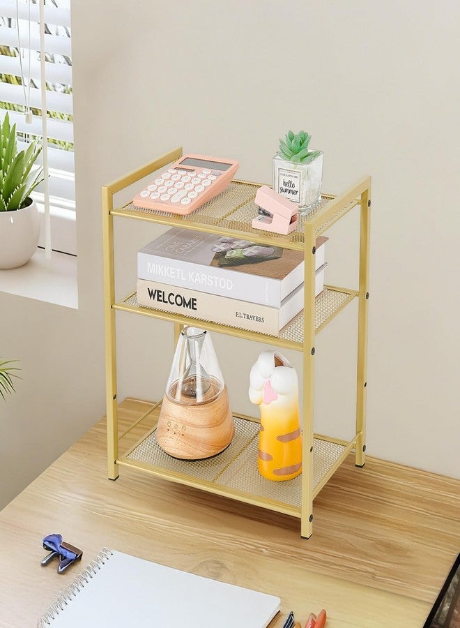 Becomrock Desktop Shelf Organizer, 3-Tier Office Storage Rack, Adjustable Metal Bookshelf for Top of Desk, Desk Organizer for Office, Home, Dorm and Small Spaces (Gold) - Image 3