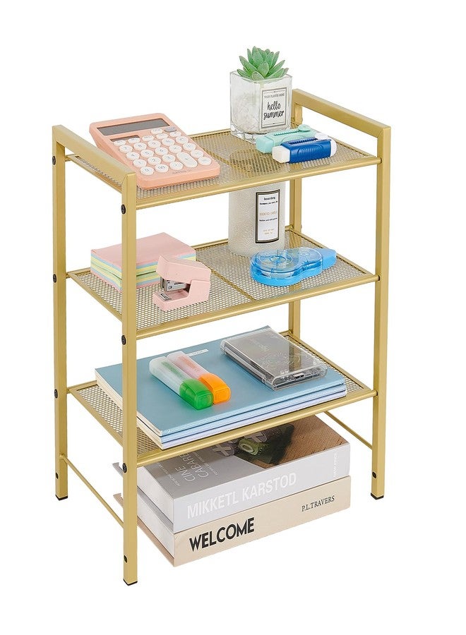 Becomrock Desktop Shelf Organizer, 3-Tier Office Storage Rack, Adjustable Metal Bookshelf for Top of Desk, Desk Organizer for Office, Home, Dorm and Small Spaces (Gold) - Image 1