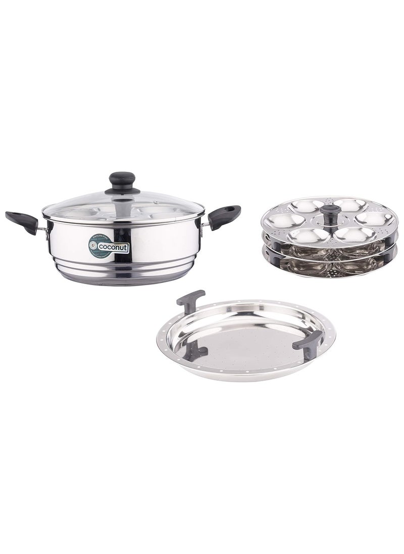 Coconut - Coconut Stainless Steel Pot with Steamer Plate & Idly Maker, 6-Piece, Silver - Image 1