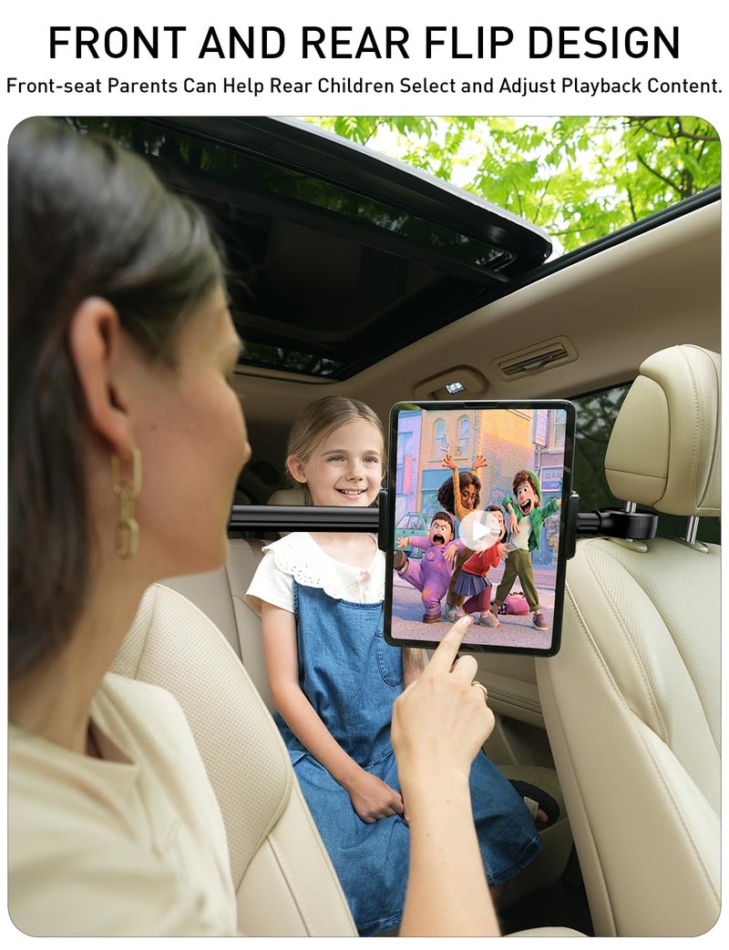 Tryone Car Headrest Tablet Holder for iPad: [Front & Rear Flip Mount] Adjustable Back Seat Tablet TV Portable Screen Holder, Car Road Trip Essentials for Kids Compatible with 4.7-16.1" Devices - Image 2