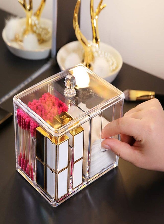 Topinon Clear Acrylic Cotton Swab and Cotton Pad Organizer Box with Crystal Knob, Bathroom Vanity Storage Container, 14 x 9.5 x 10 cm - Image 2