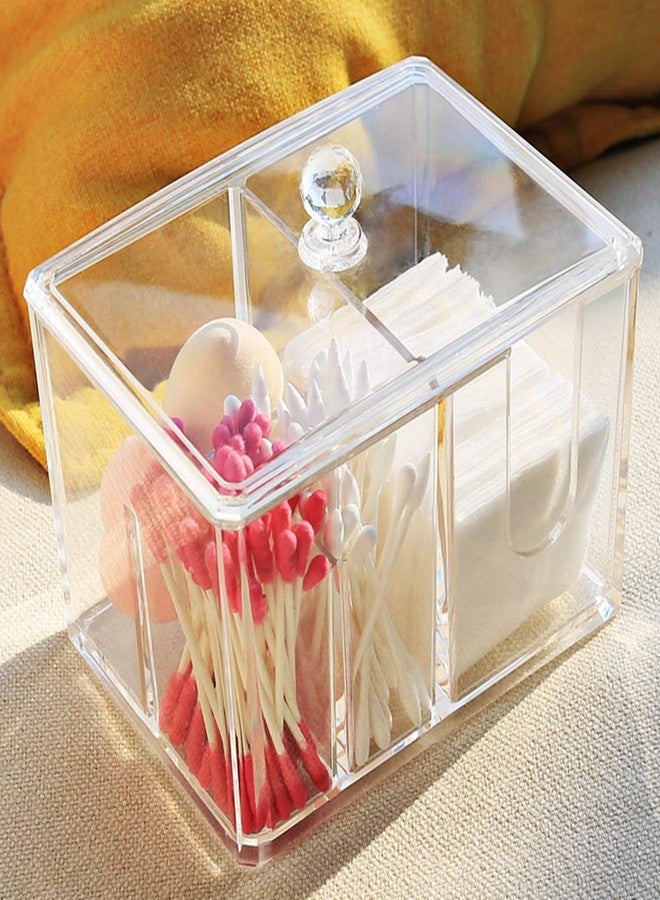 Topinon Clear Acrylic Cotton Swab and Cotton Pad Organizer Box with Crystal Knob, Bathroom Vanity Storage Container, 14 x 9.5 x 10 cm - Image 4