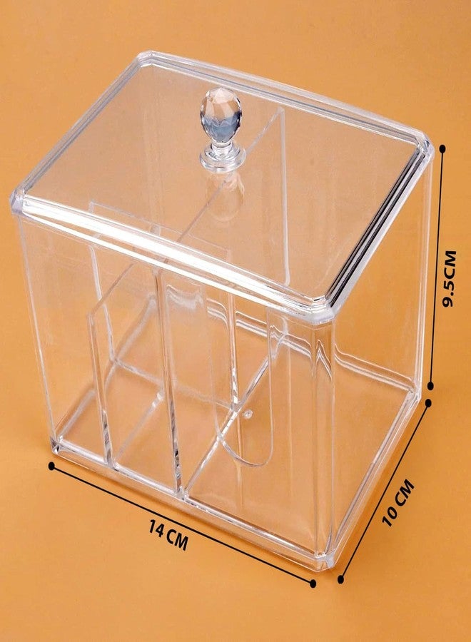 Topinon Clear Acrylic Cotton Swab and Cotton Pad Organizer Box with Crystal Knob, Bathroom Vanity Storage Container, 14 x 9.5 x 10 cm - Image 5