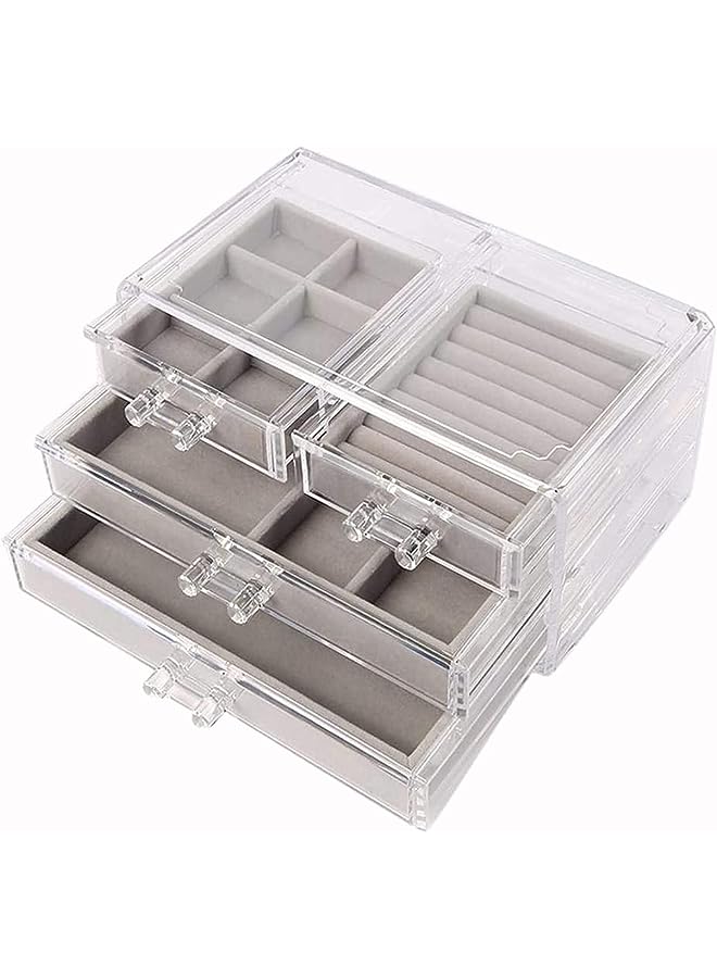 KASTWAVE Trays Organizer Set for Drawers, Stackable Jewellery Inserts Dividers Box Storage Organiser Compartments, Earring Necklace Bracelet Ring Organizer, 4 Style (Beige) - Image 1