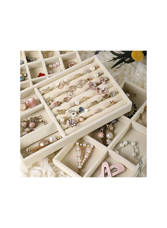 KASTWAVE Trays Organizer Set for Drawers, Stackable Jewellery Inserts Dividers Box Storage Organiser Compartments, Earring Necklace Bracelet Ring Organizer, 4 Style (Beige) - Image 3