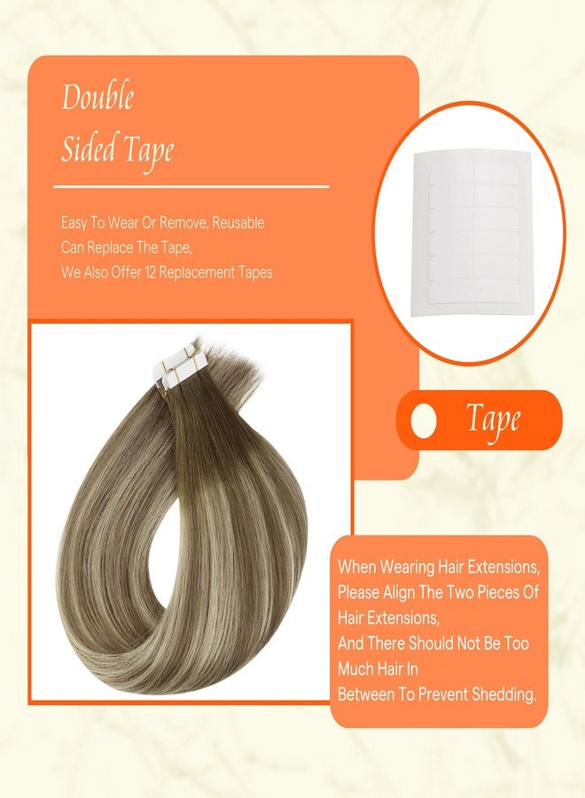 Fshine Full Shine Tape in Hair Extensions Real Human Hair 20 Inch Ombre Tape Extensions Color 3 Fading to 6 Brown and 22 Blonde Balayage Human Hair Tape Ins Extensions Dip Dyed Soft Hair 20Pieces 50 Grams - Image 4
