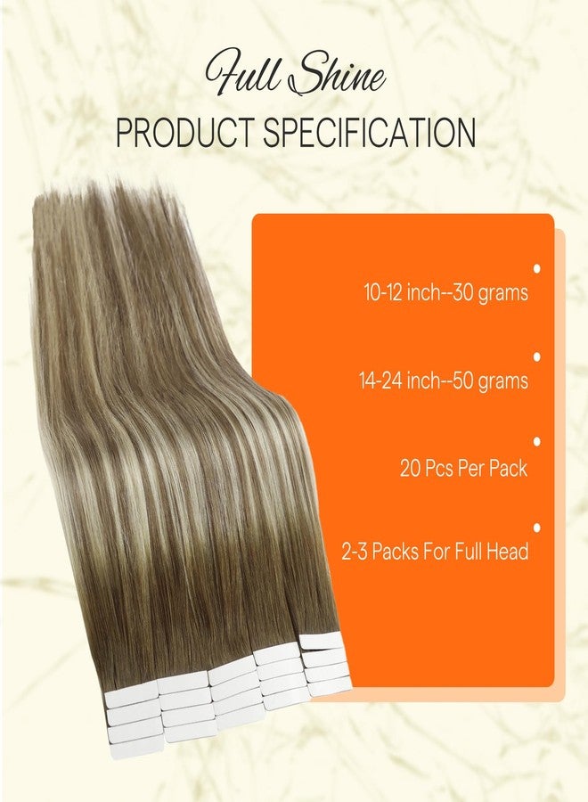 Fshine Full Shine Tape in Hair Extensions Real Human Hair 20 Inch Ombre Tape Extensions Color 3 Fading to 6 Brown and 22 Blonde Balayage Human Hair Tape Ins Extensions Dip Dyed Soft Hair 20Pieces 50 Grams - Image 3