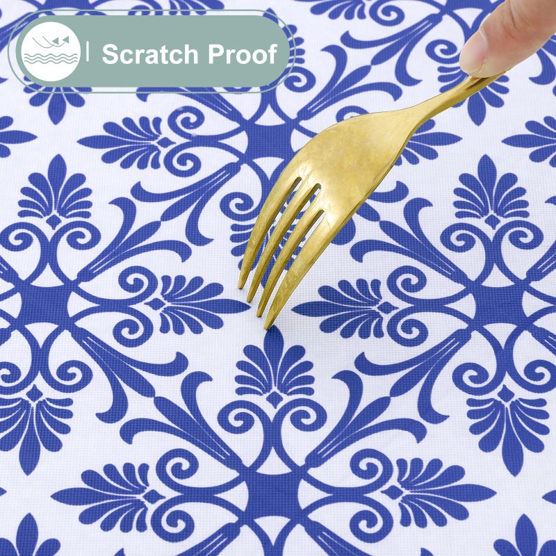 Misaya Rectangle Vinyl Table Table Cloth مرنة الفانيلا المائدة المدعومة المدعومة 100 ٪ غطاء طاولة بلاستيكية مقاوم للماء يناسب 8 أقدام طاولات قابلة للطي للتخييم في الهواء الطلق (أزرق 30 "" × 96 "") - Image 5