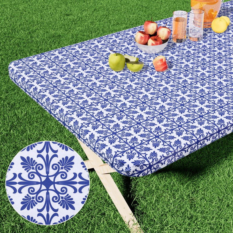 Misaya Rectangle Vinyl Table Table Cloth مرنة الفانيلا المائدة المدعومة المدعومة 100 ٪ غطاء طاولة بلاستيكية مقاوم للماء يناسب 8 أقدام طاولات قابلة للطي للتخييم في الهواء الطلق (أزرق 30 "" × 96 "") - Image 1