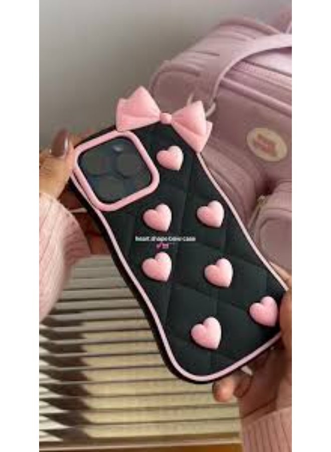iPhone 13 pro max  Case Phone Cases,Cute 3D Cartoon Black Silicone Phone Case with Pink Love Bow Soft Shockproof Protective Case Funny for - Image 4