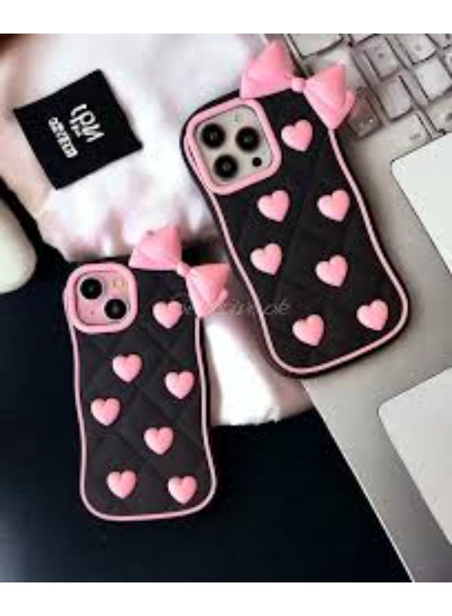 iPhone 13 pro max  Case Phone Cases,Cute 3D Cartoon Black Silicone Phone Case with Pink Love Bow Soft Shockproof Protective Case Funny for - Image 5