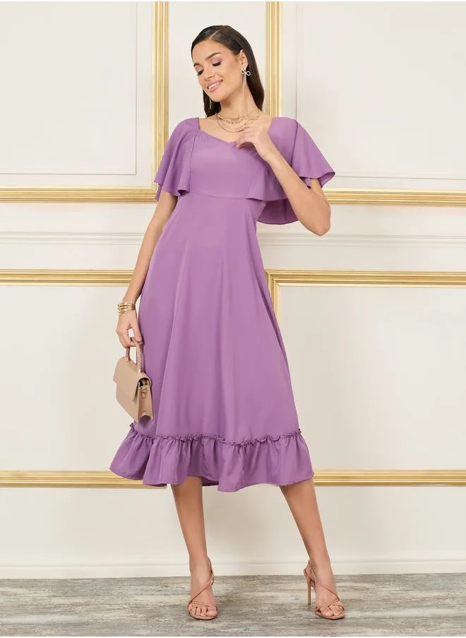 Styli Solid Ruffle Hem Sweetheart Neck A-Line Midi Dress