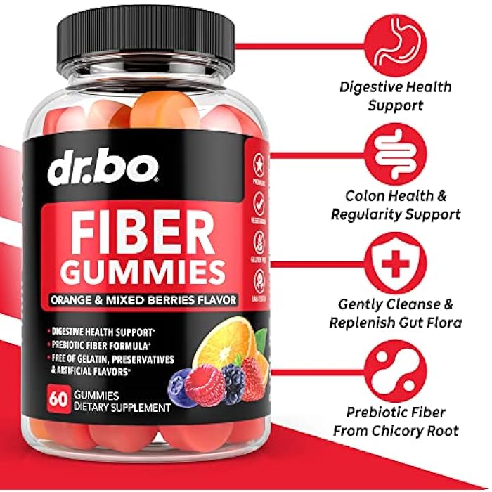 dr.bo Fiber Gummies for Adults & Kids - Tasty Gummy Prebiotic Fiber Supplement, Max Digestive Gut Health Supplements for Women & Men - Daily Cleanse High Chicory Root Inulin Prebiotics - 60 Chewable Gummies - Image 2