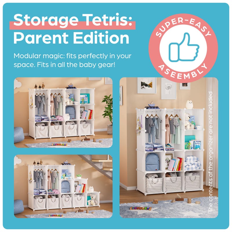 CUBEDIY Baby Closet Organizer for Nursery: Durable Baby Wardrobe for Closet - Customizable Baby Dresser Amoire Shelves - Waterproof Shelf Clothes Organizer w/Wall Fixation (White) - Image 5