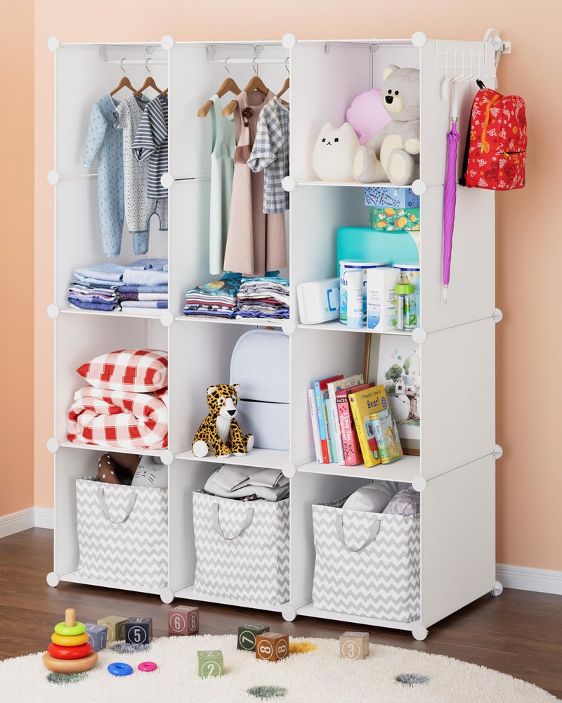 CUBEDIY Baby Closet Organizer for Nursery: Durable Baby Wardrobe for Closet - Customizable Baby Dresser Amoire Shelves - Waterproof Shelf Clothes Organizer w/Wall Fixation (White) - Image 1