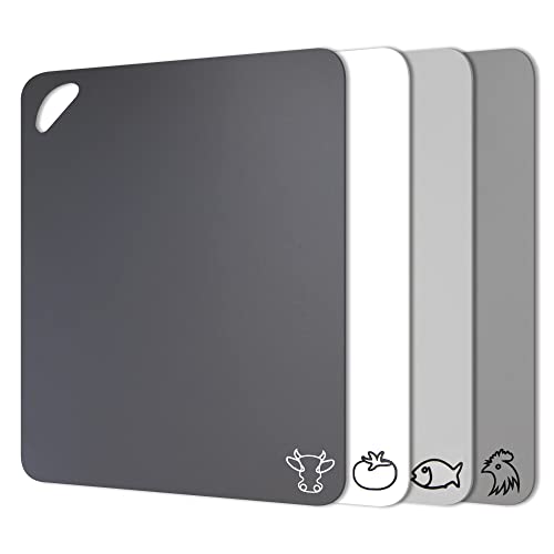 Fotouzy Plastic Cutting Board Flexible Mats With Food Icons, Set of 4, BPA-Free, Non-Porous, Upgrade 100% Anti-skid back and Dishwasher Safe, Modern Neutral Colors - Image 1