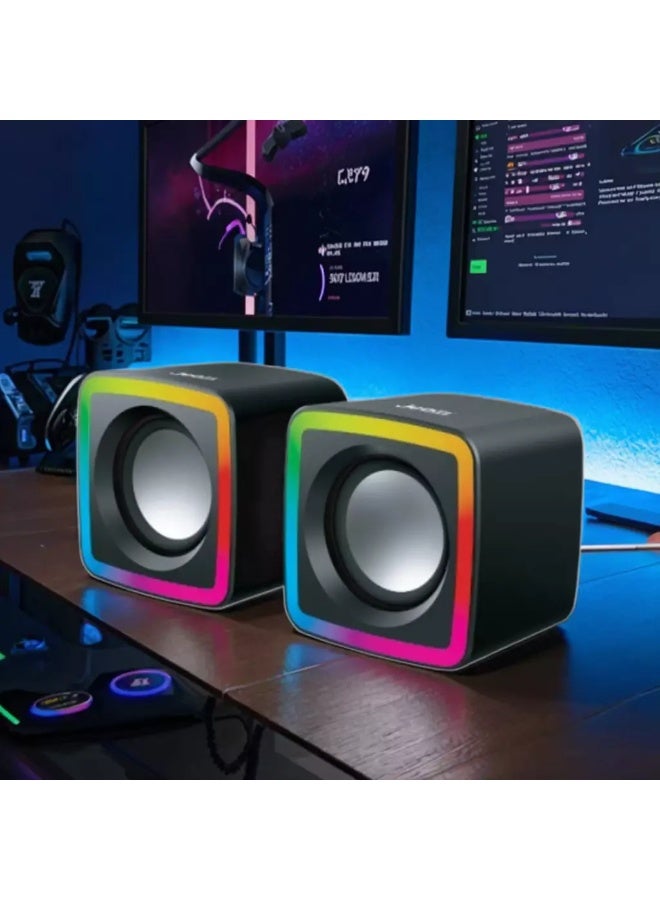 JeDEL S-575 Rainbow Desktop Speakers 6W - 2.0 Channel Stereo - USB Powered + 3.5mm Cable - Image 4
