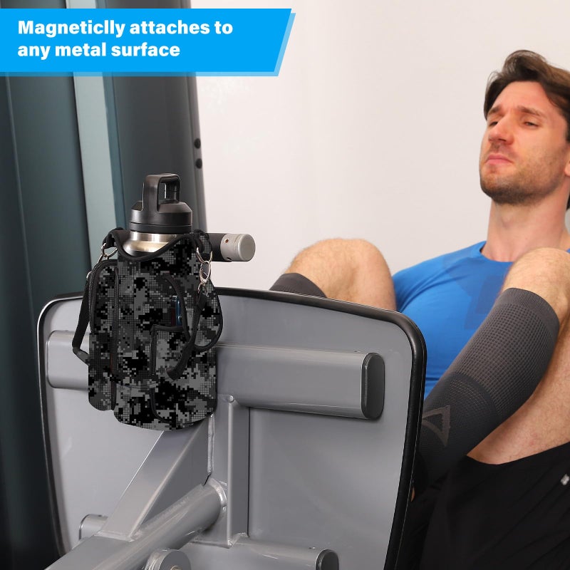 icolor Magnetic Gym Bag Water Bottle Holder with Phone Pockets,5 Built-in Magnets Gym Magnetic Bag Pouch Attach to Fitness Equipment,Diameter 3.9" Bottle Carrier Sling Bag - Image 5