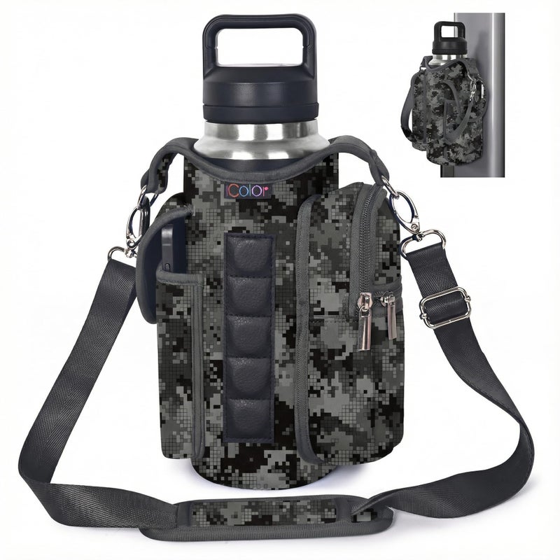 icolor Magnetic Gym Bag Water Bottle Holder with Phone Pockets,5 Built-in Magnets Gym Magnetic Bag Pouch Attach to Fitness Equipment,Diameter 3.9" Bottle Carrier Sling Bag - Image 1
