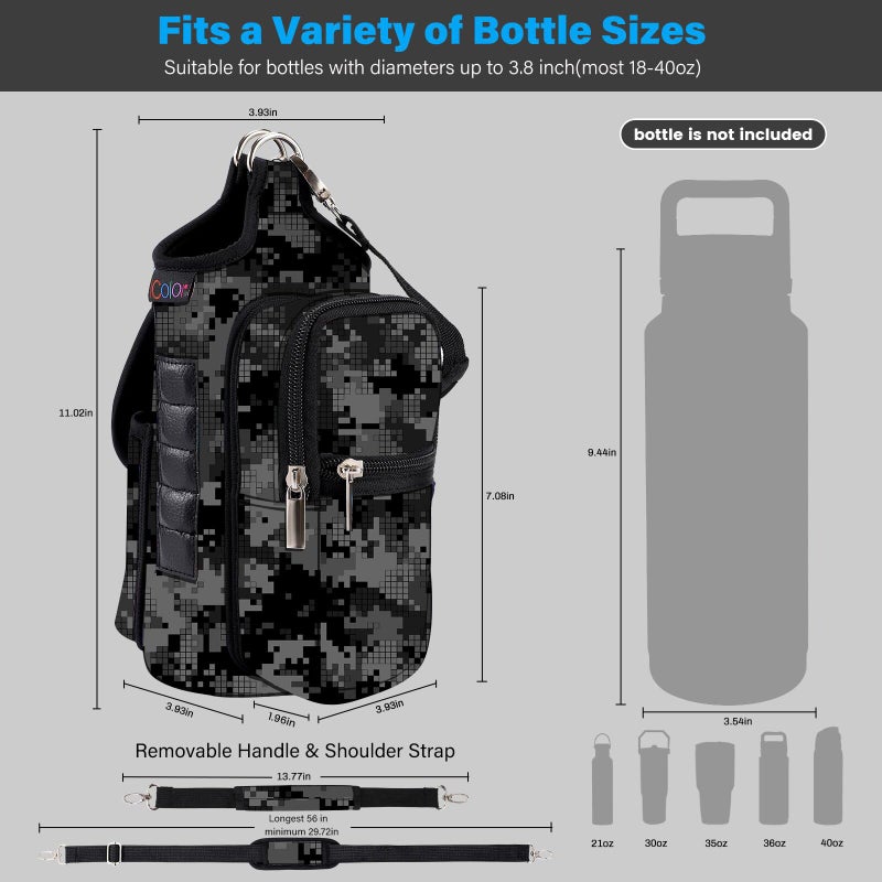 icolor Magnetic Gym Bag Water Bottle Holder with Phone Pockets,5 Built-in Magnets Gym Magnetic Bag Pouch Attach to Fitness Equipment,Diameter 3.9" Bottle Carrier Sling Bag - Image 3