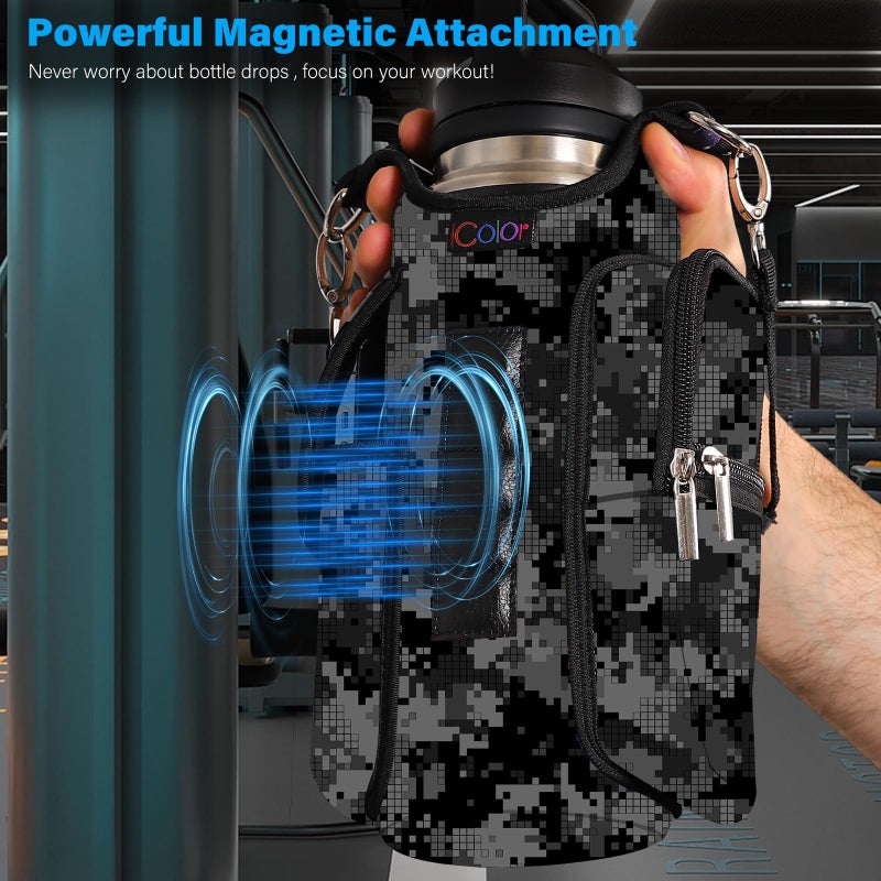 icolor Magnetic Gym Bag Water Bottle Holder with Phone Pockets,5 Built-in Magnets Gym Magnetic Bag Pouch Attach to Fitness Equipment,Diameter 3.9" Bottle Carrier Sling Bag - Image 2