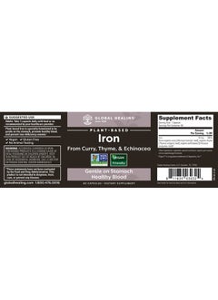 global healing center Global Healing Iron Supplement For Women And Men Blood Builder Vitamin Capsules With Curry Plant Extract Natural Energy To Combat Fatigue Brain Health & Oxygen Level Support 60 Pills  - Image 3