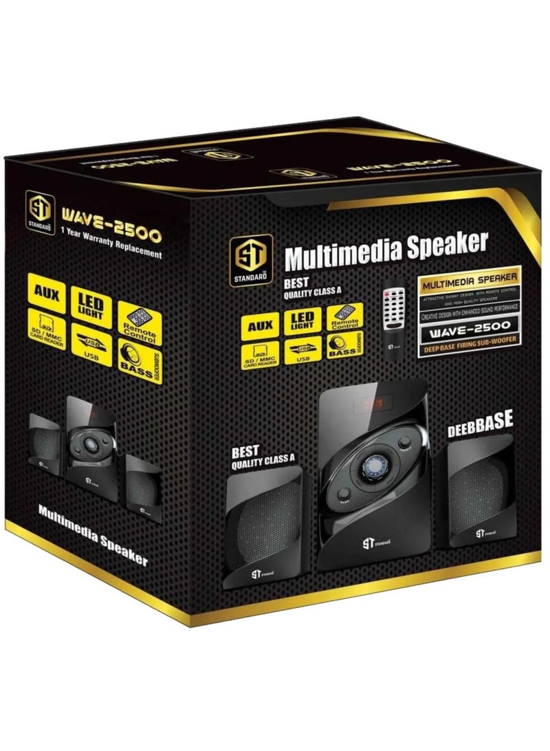 Standard Speaker Standard 2.1 Wave 2500 Power 25 Watt illuminated multimedia speaker Optical Cable - Aux - Bluetooth - Usb - Sd card - Radio - Led Screen - Remote - Full Function  - Image 4