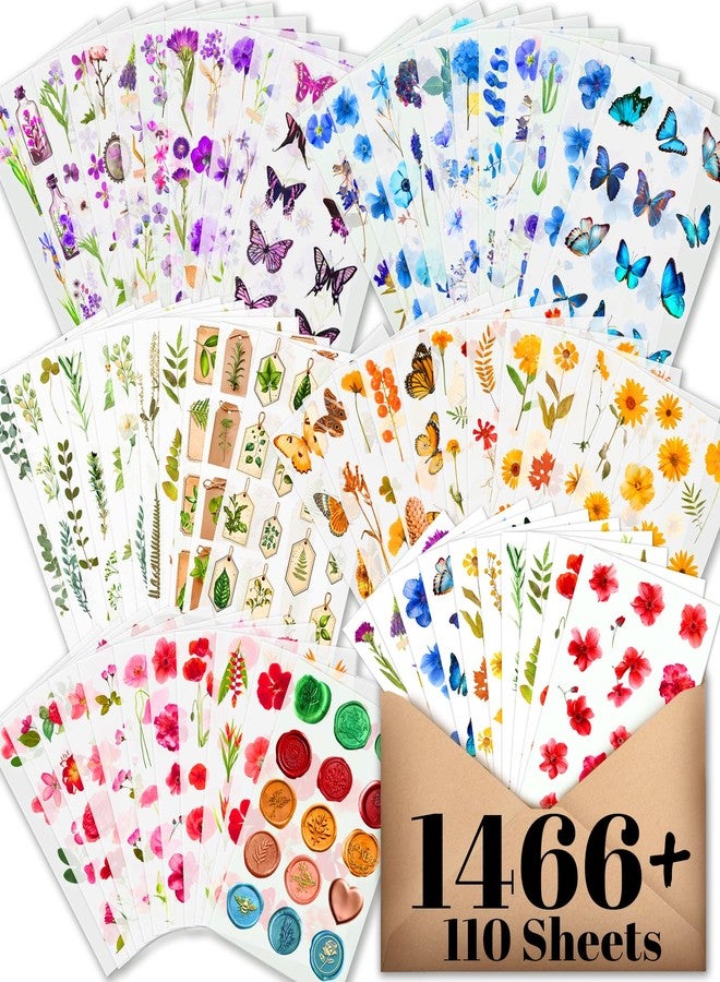 Arme Flower Stickers for Scrapbooking(1466+ Pieces, 110 Sheets), Floral Stickers, Pressed Flower Stickers, Scrapbooking Stickers, Journaling Stickers for Scrapbooking Supplies, Junk Journal Supplies - Image 1