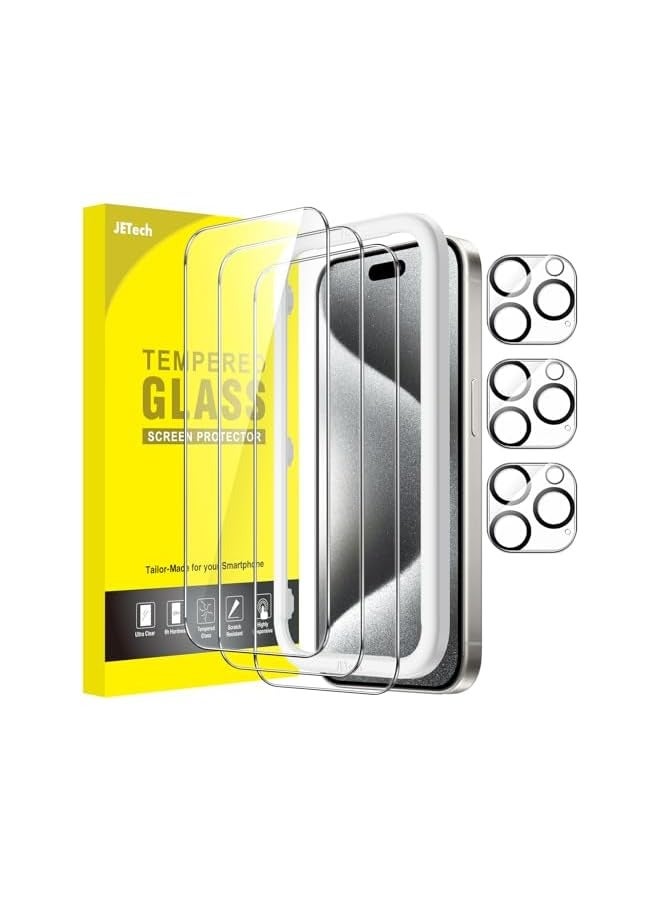 Jetech Screen Protector for iPhone 15 Pro 6.1-Inch with Camera Lens Protector, Bubble Free, Easy Installation Tool, Tempered Glass Film, HD Clear, 3-Pack Each - Image 1