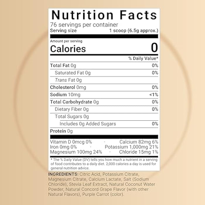 NatureBell Electrolytes Powder No Sugar, 500g (76 Servings) | Keto Fast Hydration Powder, Carnivore-Friendly Electrolyte – 1,000mg High Potassium, Minerals, & Coconut Water – Concord Grape Flavor - Image 2