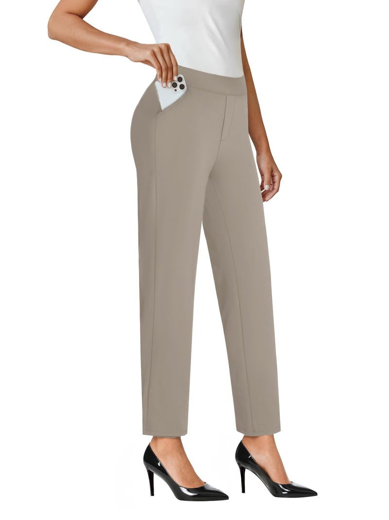 COPYLEAF Ankle Dress Pants Women High Waisted Work Travel Pants with Pockets Stretchy Business Casual Slacks(Beige M) - Image 1