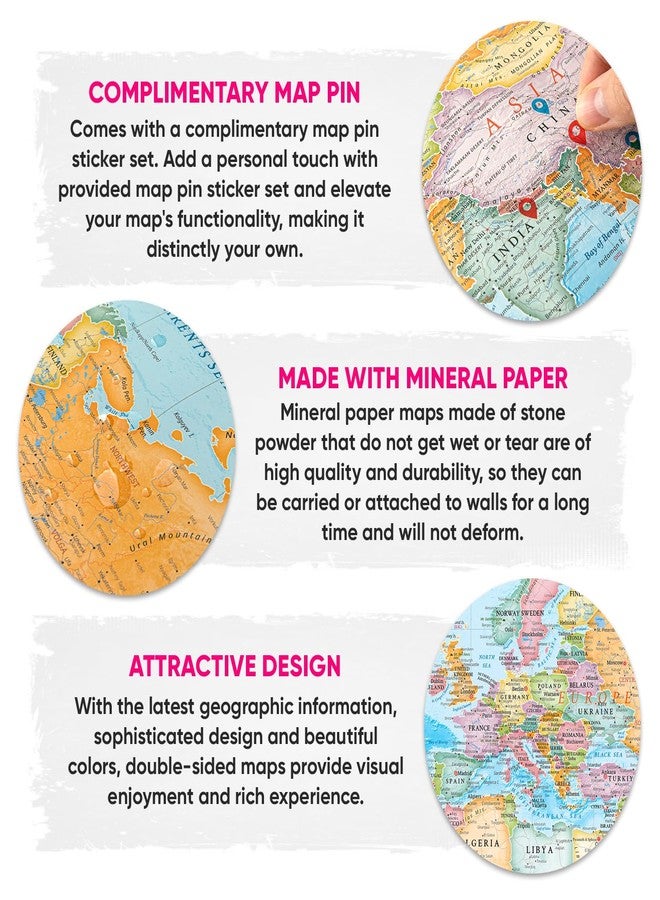 NOWMAP AquaShield Double-Sided World Map Waterproof Poster 24h x 36w Large Wall Decor - Folded with (Pin Stickers) - Image 4