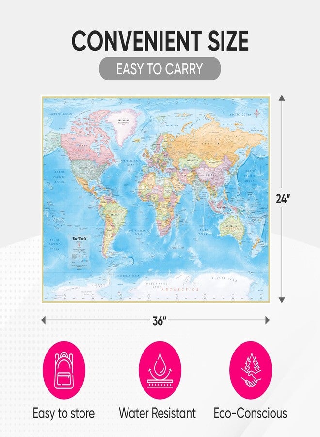 NOWMAP AquaShield Double-Sided World Map Waterproof Poster 24h x 36w Large Wall Decor - Folded with (Pin Stickers) - Image 3