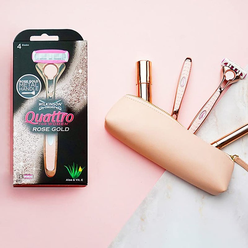 WILKINSON SWORD - Quattro for Women | Premium Metal Rose Gold | Razor Handle + 5 Blade Refills - Image 2