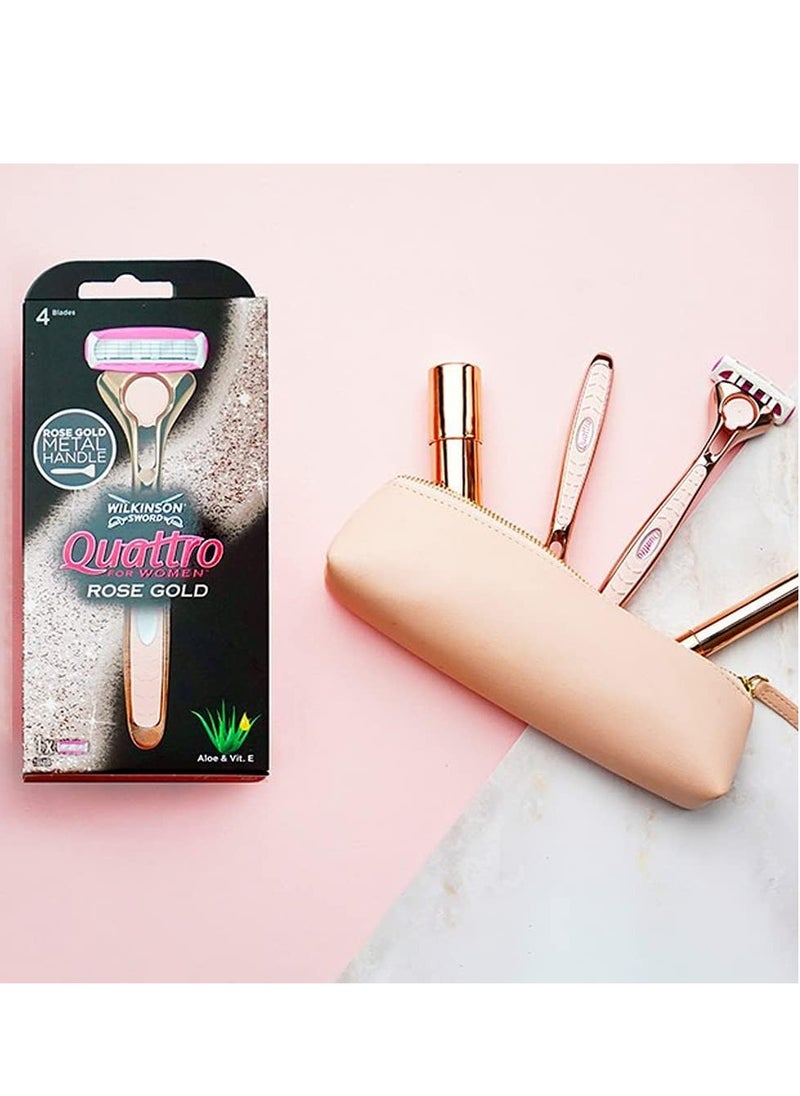 Wilkinson Sword - WILKINSON SWORD - Quattro for Women | Premium Metal Rose Gold | Razor Handle + 5 Blade Refills - Image 1