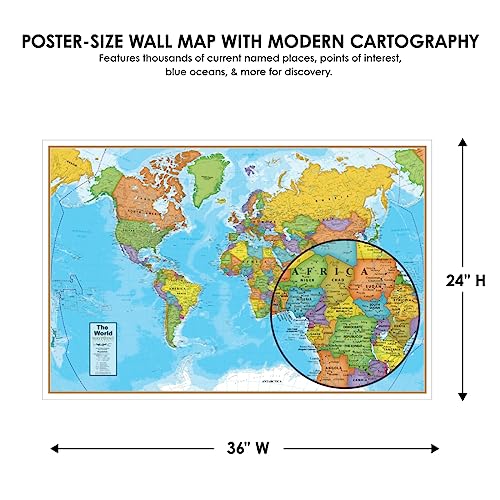 Waypoint Geographic Blue Ocean Series World Wall Map, Laminated World Map Poster, Educational Wall Art For Home, Classroom, or Office, Unique Gifts, 24” H x 36” W - Image 3