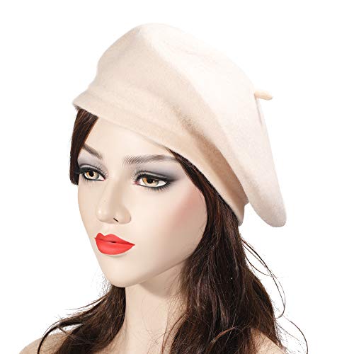 ZLYC Wool Beret Hat Classic Solid Color French Beret for Women (Creamy-White) - Image 2