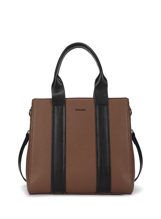 Fastrack Midnight Mocha Satchel | Women’s Pebbled Faux-Leather Satchel | Dual Compartments, Centre Zip Divider & dual carry option - Image 5