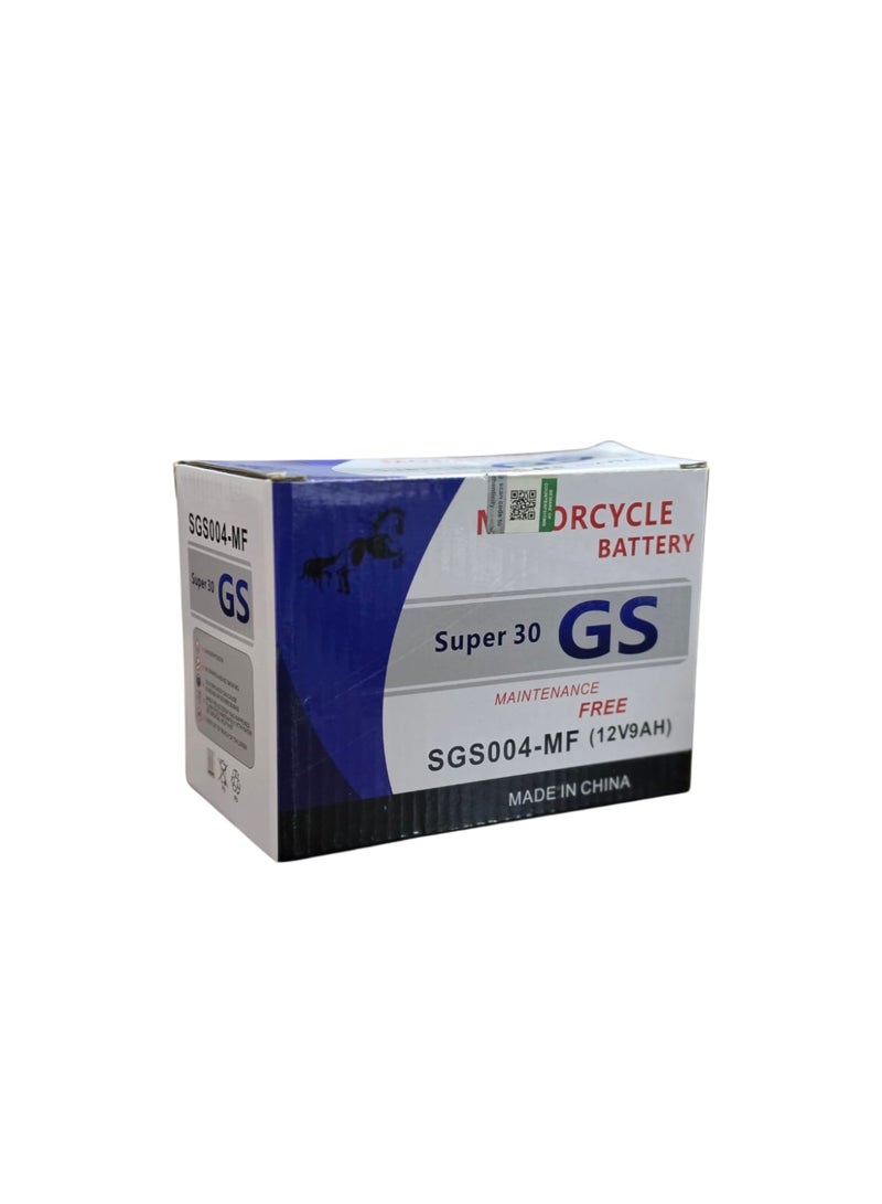 بطارية جي أس موديل SGS004-MF بقوة 12 فولت 9 امبير جافة للسكوتر  / موتوسيكلات