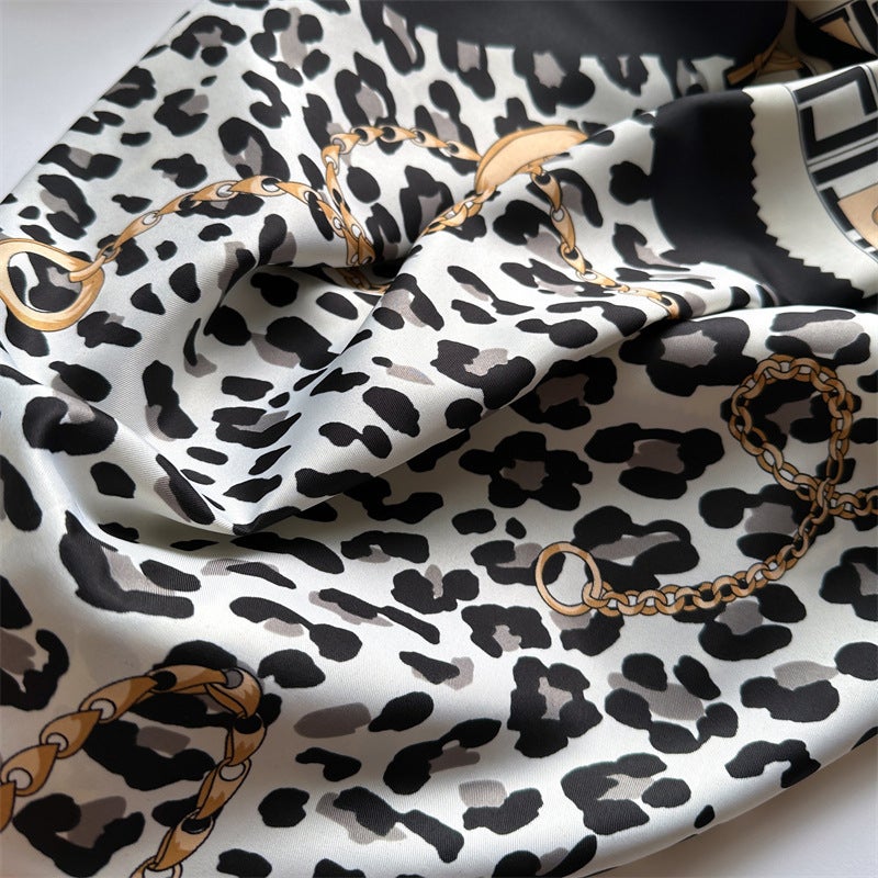 Fashionable leopard print elegant scarf 90cm twill square scarf simple chain advanced scarf all-matching shawl autumn and winter scarf - Image 5