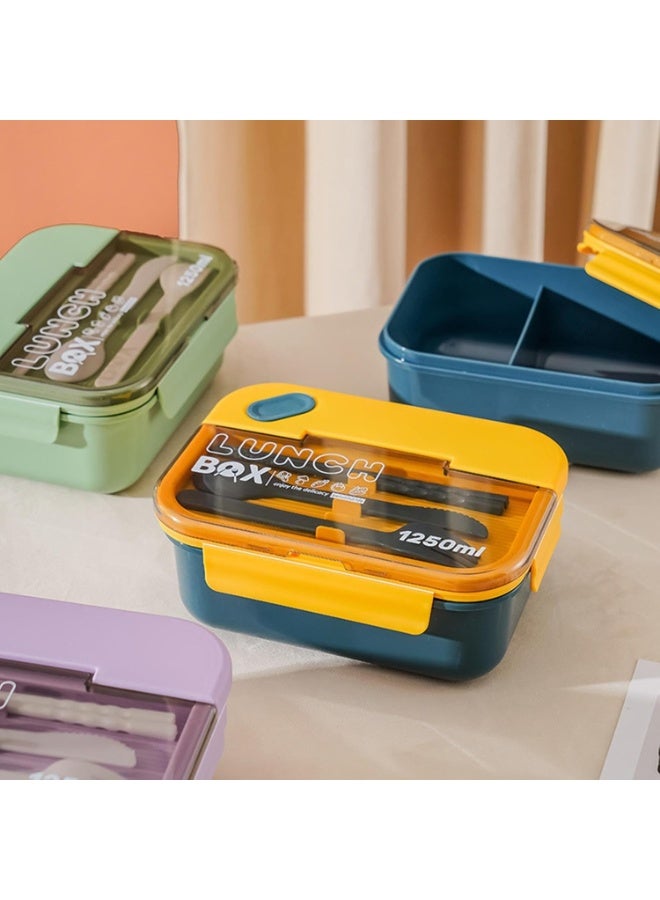 لانش بوكس بسعة 1250مل مقسم من الداخل 3 اقسام لتناول الغداء مع معلقه وشوكه بلاستيك - Image 4