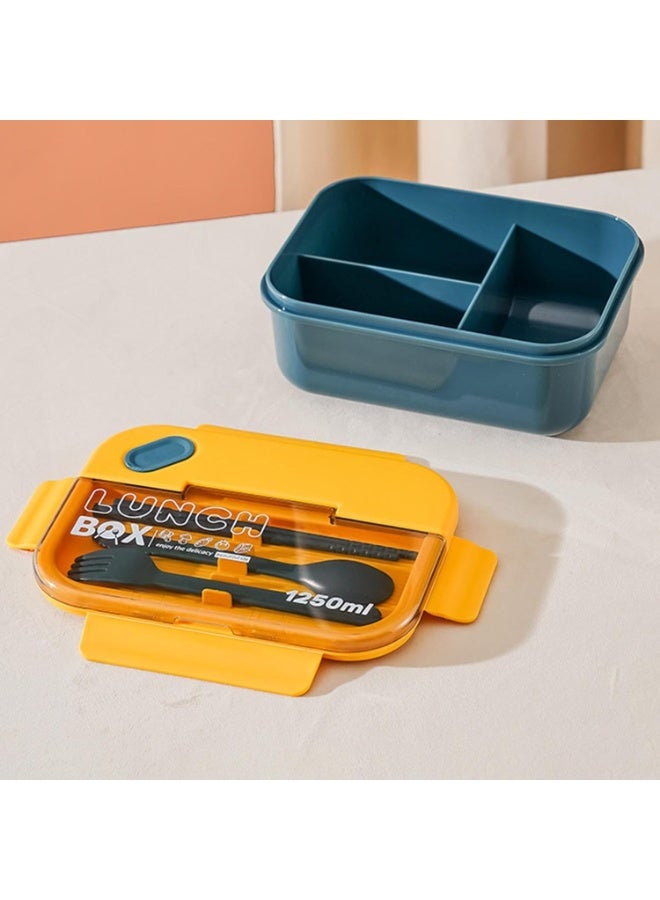 لانش بوكس بسعة 1250مل مقسم من الداخل 3 اقسام لتناول الغداء مع معلقه وشوكه بلاستيك - Image 2