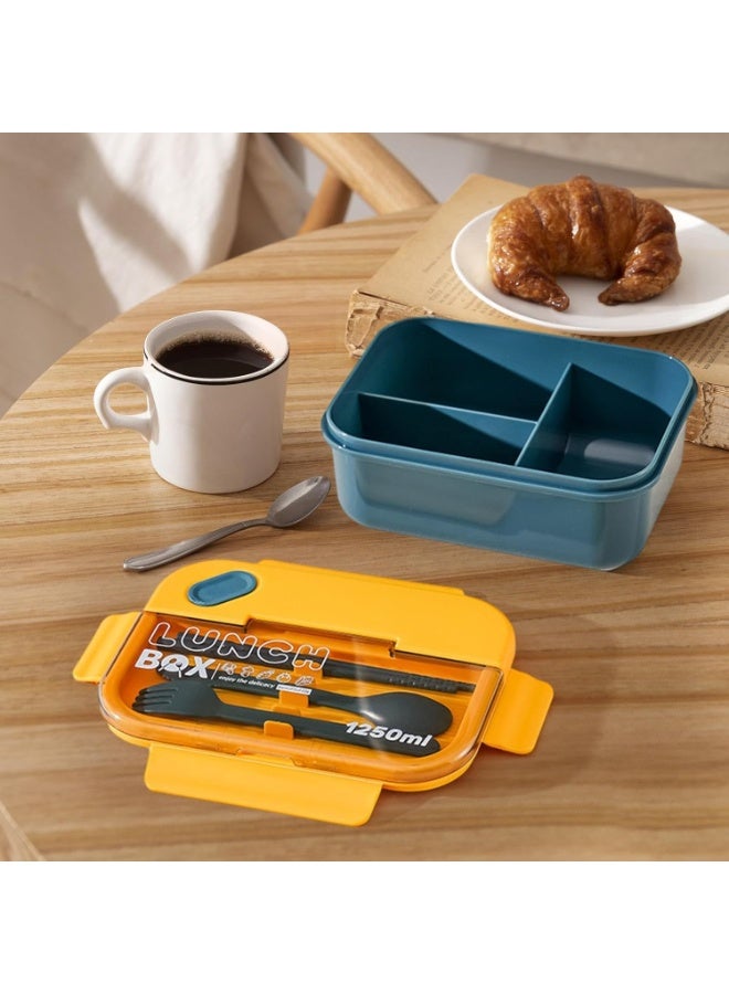 لانش بوكس بسعة 1250مل مقسم من الداخل 3 اقسام لتناول الغداء مع معلقه وشوكه بلاستيك - Image 3