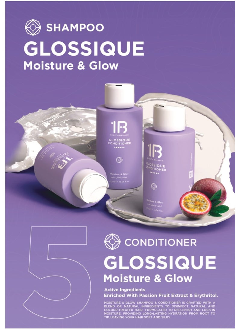 1B Glossique Moisture & Glow Conditioner 475ml – With Passion Fruit Extract & Erythritol | Hydrating & Smoothing Formula for Dry, Dull & Color-Treated Hair | Long-Lasting Softness & Shine - Image 4