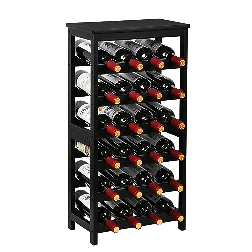VASMIA Wine Rack Freestanding Floor, 6-Tier Display Wine Storage Shelves with Table Top, 24-Botttle Bamboo Wine Rack Shelf for Kitchen Bar Dining Room Living Room, Black - Image 1