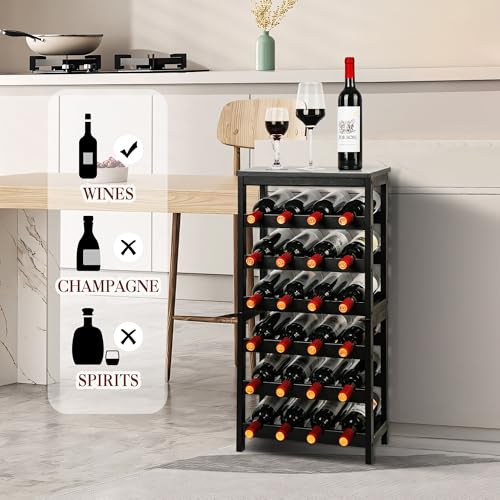 VASMIA Wine Rack Freestanding Floor, 6-Tier Display Wine Storage Shelves with Table Top, 24-Botttle Bamboo Wine Rack Shelf for Kitchen Bar Dining Room Living Room, Black - Image 2