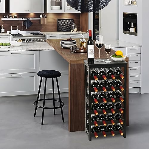 VASMIA Wine Rack Freestanding Floor, 6-Tier Display Wine Storage Shelves with Table Top, 24-Botttle Bamboo Wine Rack Shelf for Kitchen Bar Dining Room Living Room, Black - Image 3