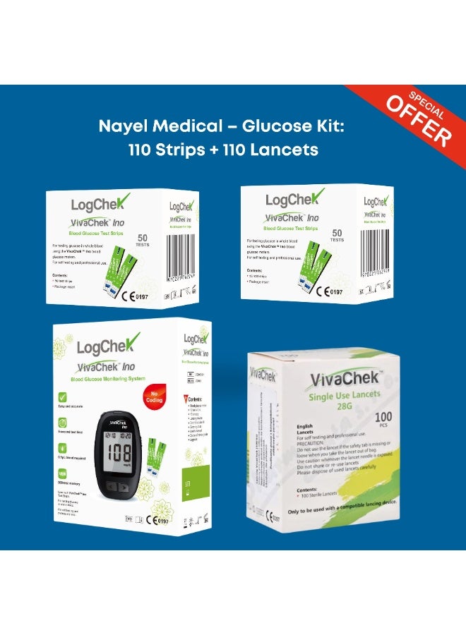 Blood Glucose Monitor 1Glucometer +100 strips+100 Lancets