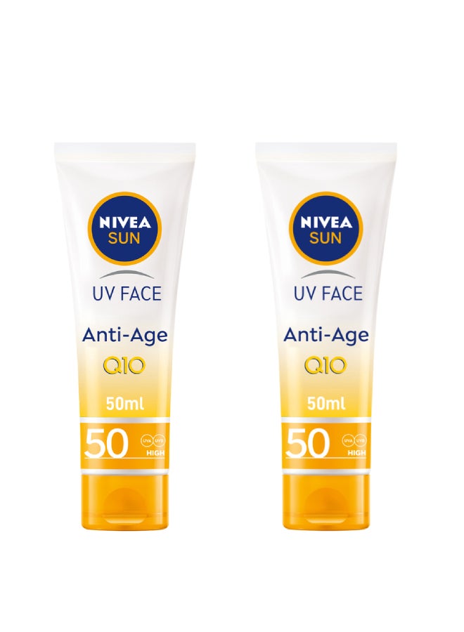 Nivea Uv Anti-Age Sunscreen Face Protection SPF 50 Tube Pack of 2 - Image 1